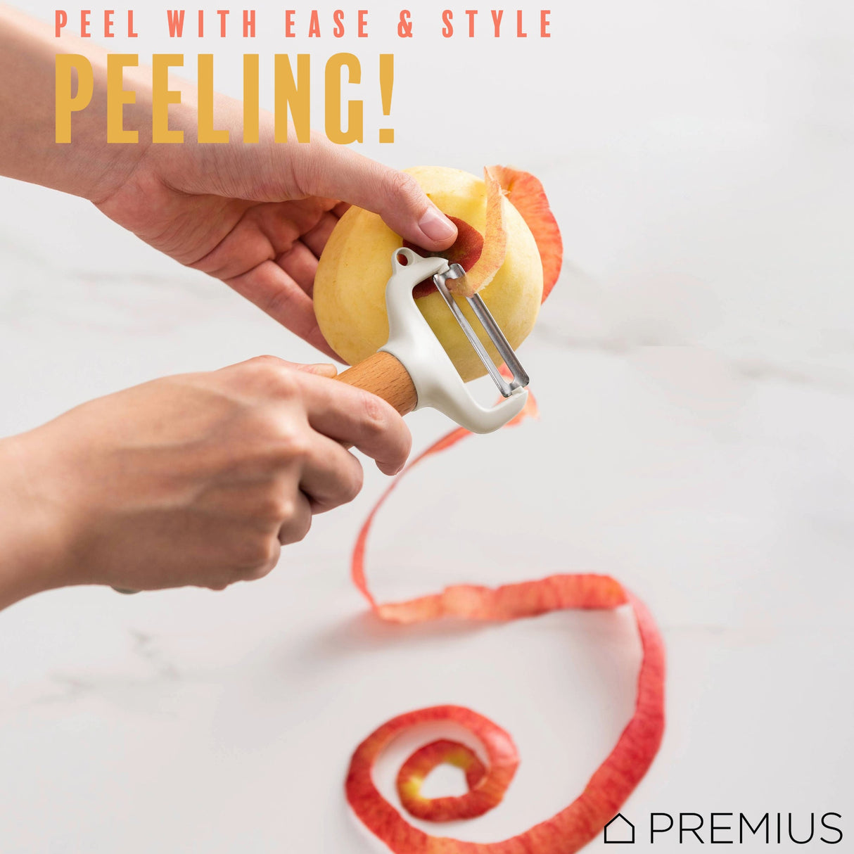 PREMIUS Wooden Vegetable Stainless Steel Blades Peeler with Potato Eyer, White-Natural from ShopBobbys