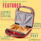 PREMIUS Ceramic Non-Stick Double Slice Sandwich Maker, 8.25x4.75 Inch Mold from ShopBobbys