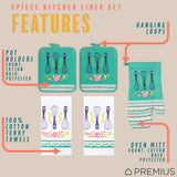 PREMIUS 5 Piece Printed Kitchen Linen Set, 2 Cotton Towels, 2 Pot Holders, 1 Oven Mitt from ShopBobbys