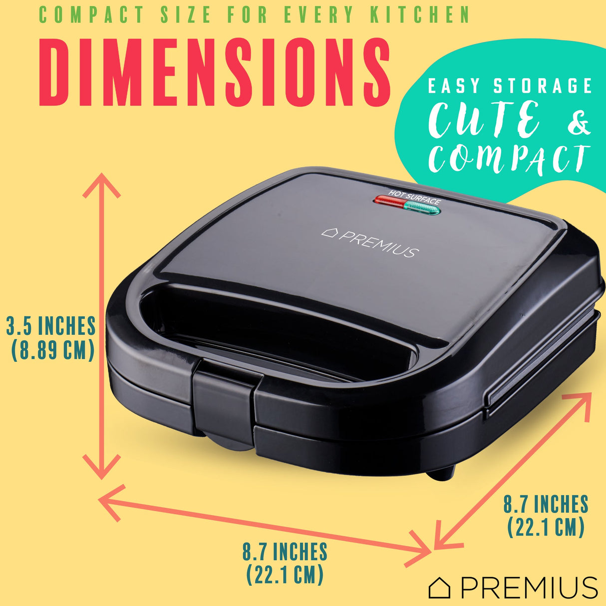 PREMIUS Ceramic Non-Stick Double Slice Sandwich Maker, 8.25x4.75 Inch Mold from ShopBobbys