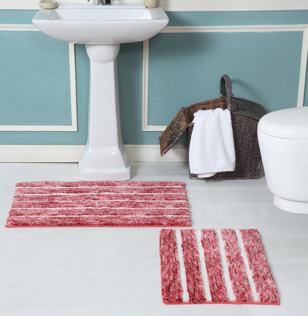 Premius Striped 2 Piece Non-Slip Bath Rug Set, 17x24, 20x32 Inches from ShopBobbys