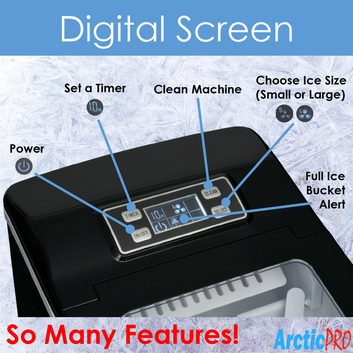 Arctic-Pro Portable Digital Quick Ice Maker Machine, Black, Makes 2 Ice Sizes from ShopBobbys