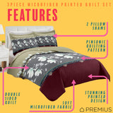 PREMIUS Scarlett 3 Piece Microfiber Wrinkle-Free Quilt Set, Brick-Gray-Beige from ShopBobbys