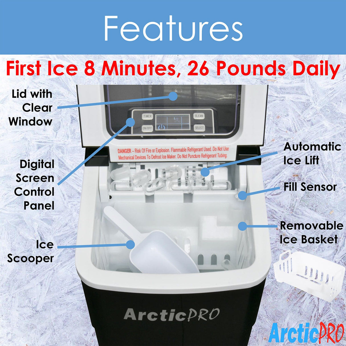Arctic-Pro Portable Digital Quick Ice Maker Machine, Black, Makes 2 Ice Sizes from ShopBobbys