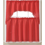 Maggie Kitchen Curtain Set with Macrame Fringes, Swag Valance 60x36, Tiers 30x36 Inches from ShopBobbys