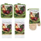 PREMIUS 5 Piece Printed Kitchen Linen Set, 2 Cotton Towels, 2 Pot Holders, 1 Oven Mitt from ShopBobbys