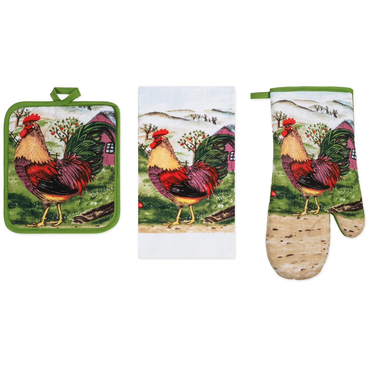 PREMIUS 3 Piece Printed Kitchen Linen Set, 1 Cotton Towel, 1 Pot Holder, 1 Oven Mitt from ShopBobbys