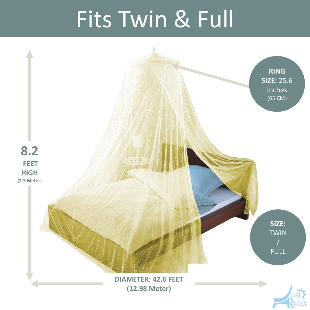 Just Relax Elegant Mosquito Net Bed Canopy Set, Yellow, Twin-Full from ShopBobbys