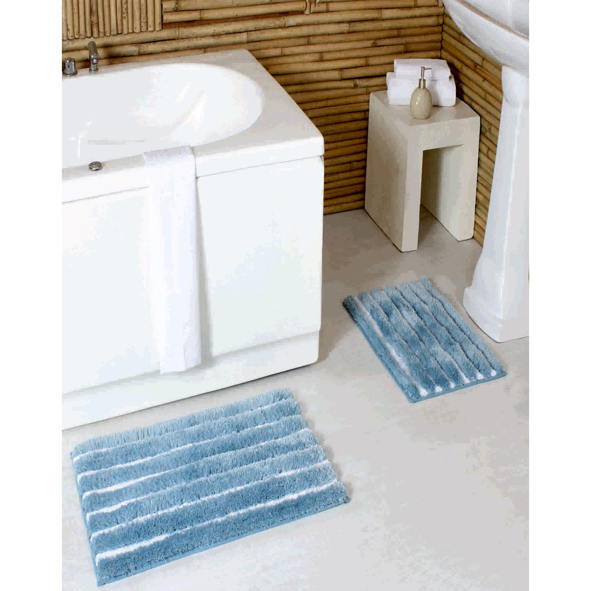 PREMIUS Emma 2 Piece Striped Fur Bath Rug Set, 17x24 & 20x32 Inches from ShopBobbys