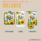 PREMIUS 3 Piece Printed Kitchen Linen Set, 1 Cotton Towel, 1 Pot Holder, 1 Oven Mitt from ShopBobbys