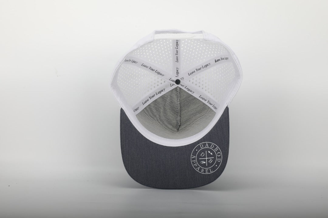 Premium Active 5-Panel DadVibe Hat (Heather Grey/White) from DadBod Apparel