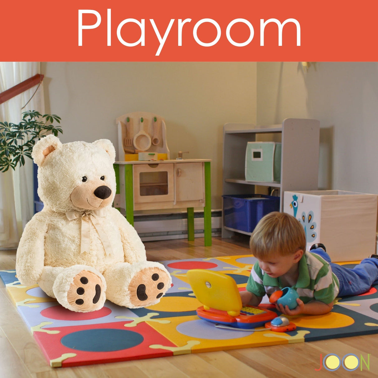 JOON Huge Teddy Bear With Ribbon, Cream from ShopBobbys
