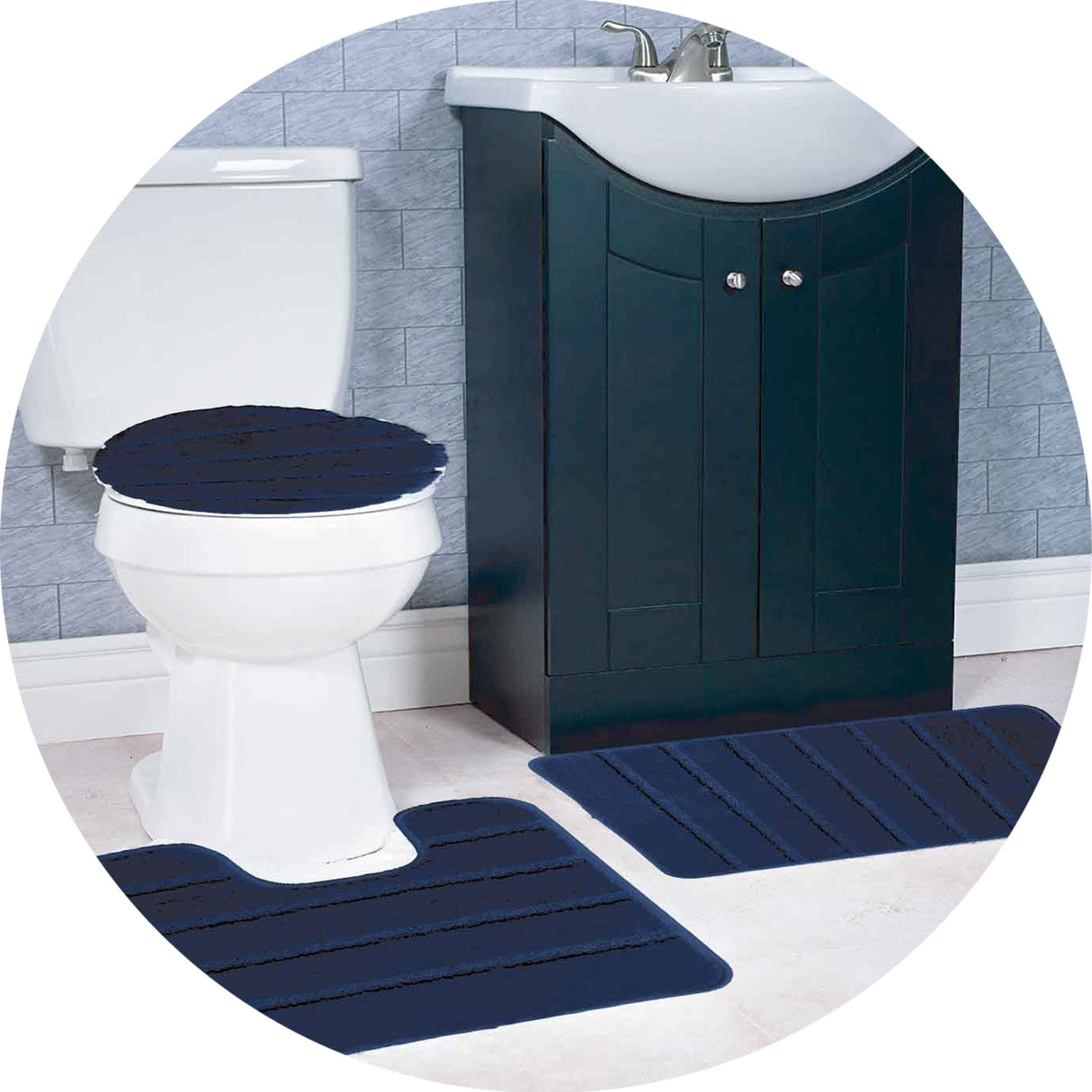 Atlanta 3-Piece Non-Slip Striped Tufted Bath Rug Set from ShopBobbys