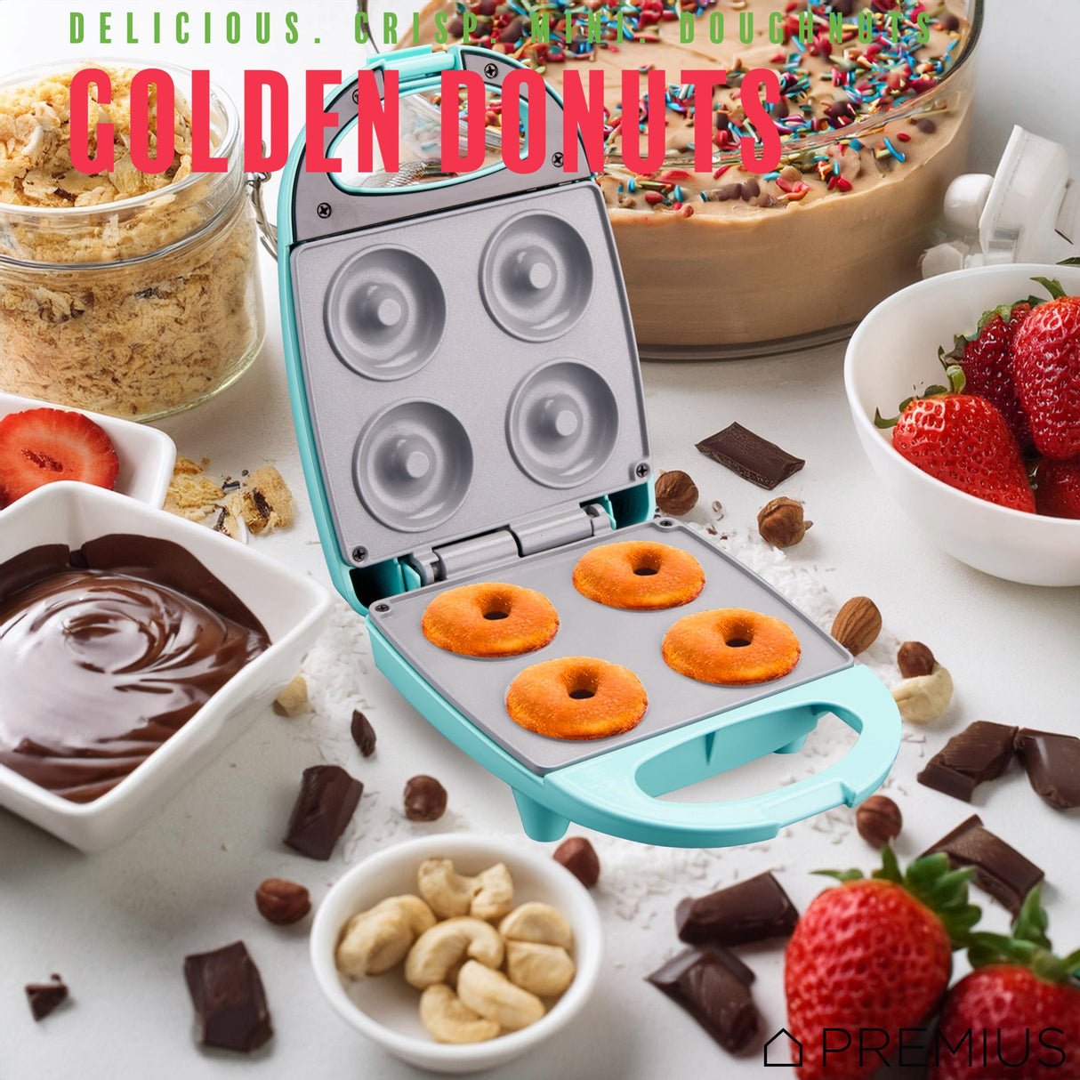 PREMIUS Ceramic Non-Stick Mini Snack Donut Maker, 2 Inch Mold, 4 Count from ShopBobbys