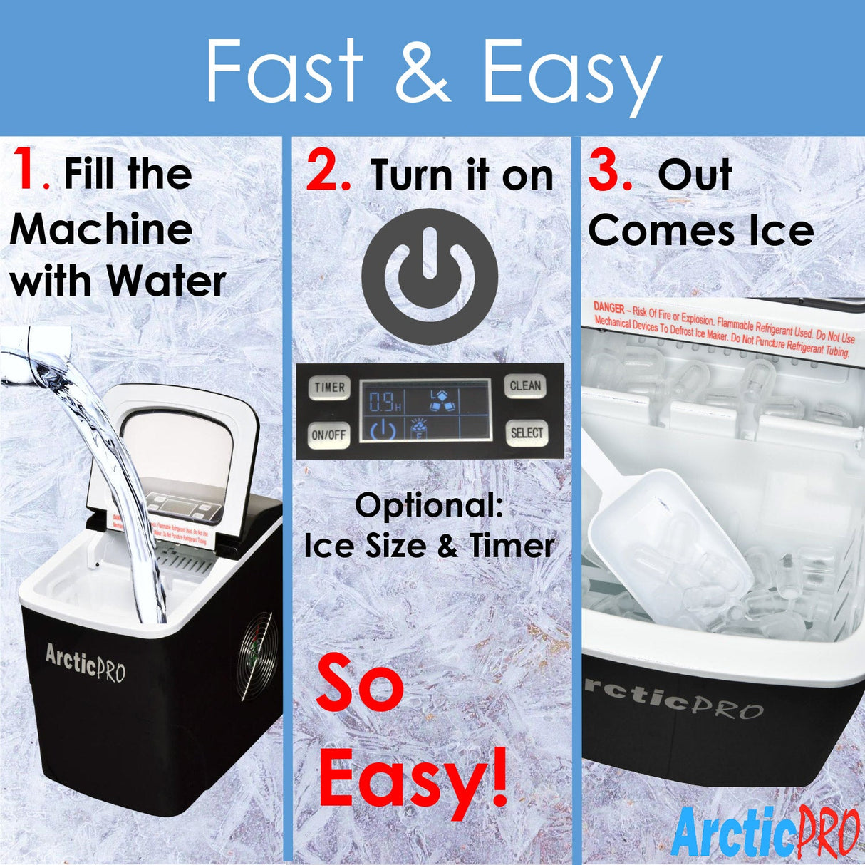 Arctic-Pro Portable Digital Quick Ice Maker Machine, Black, Makes 2 Ice Sizes from ShopBobbys