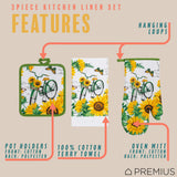 PREMIUS 3 Piece Printed Kitchen Linen Set, 1 Cotton Towel, 1 Pot Holder, 1 Oven Mitt from ShopBobbys