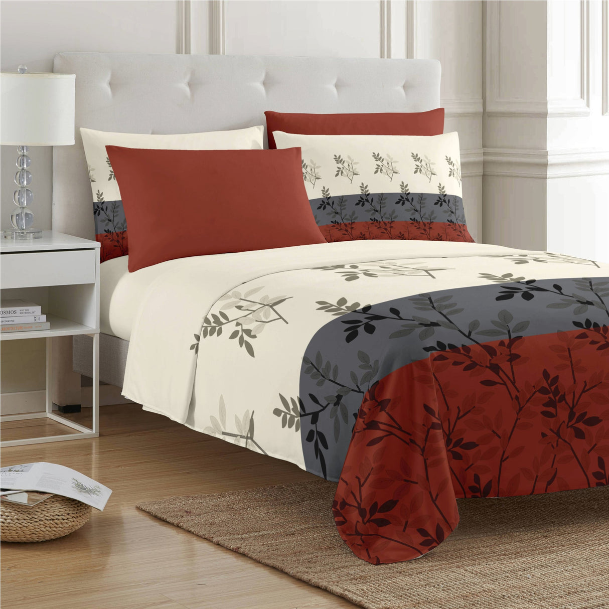 PREMIUS Isabella Soft Wrinkle-Free Microfiber Sheet Set, Brick-Gray-Beige from ShopBobbys