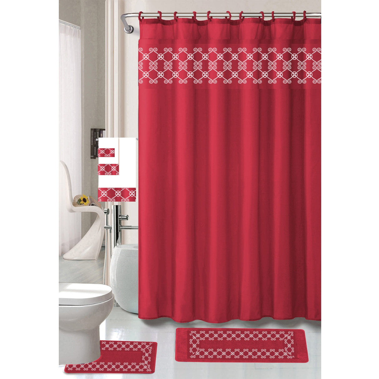 Tristan 18 Piece Shower Curtain with Embroidered Non-Slip Bath Rug and Towel Set from ShopBobbys