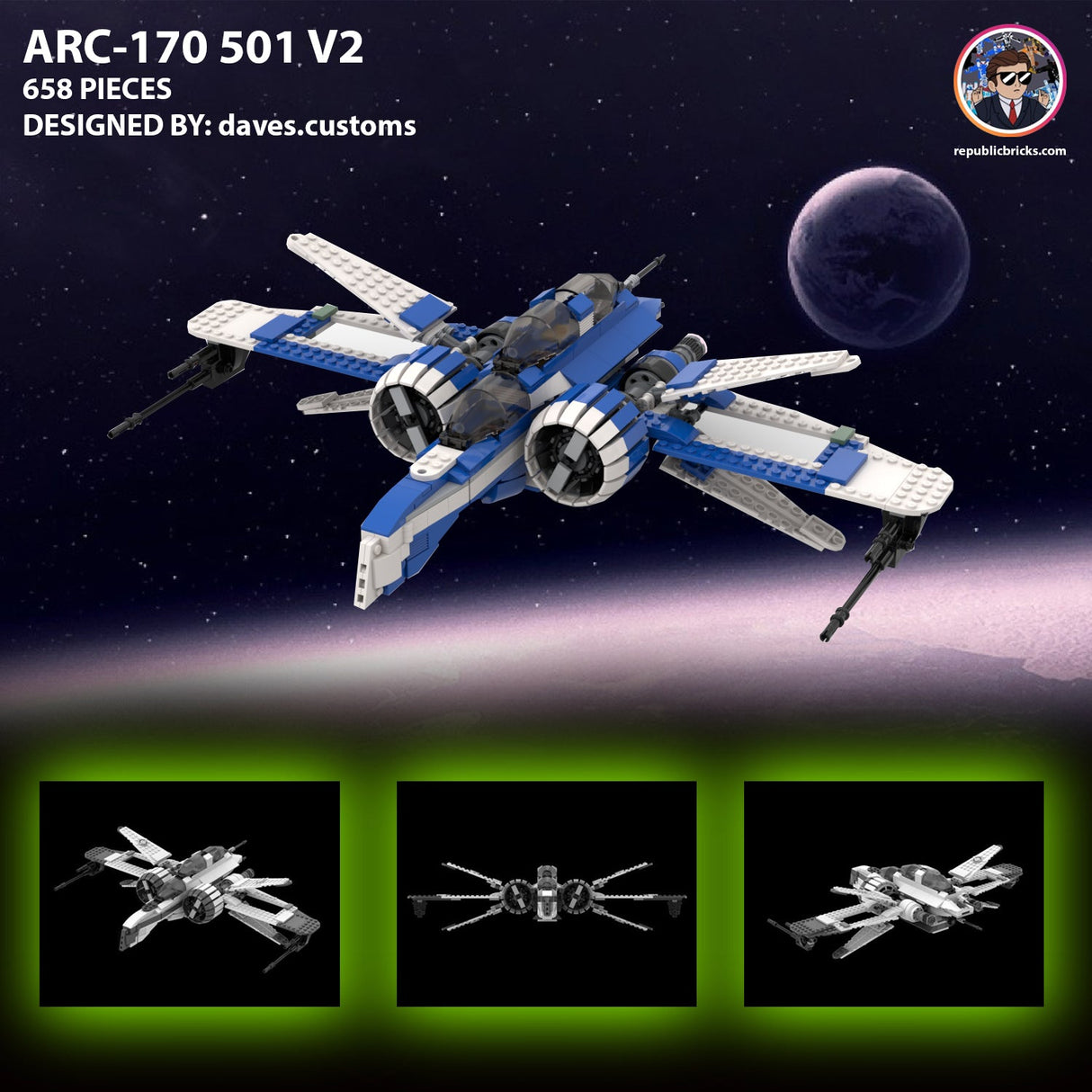 10110: ARC 170 (501ST V2) from REPUBLICBRICKS