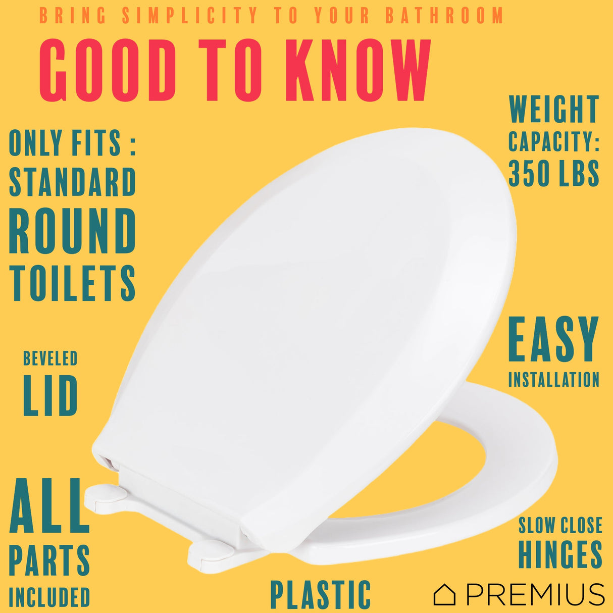 PREMIUS Slow Close Beveled Plastic Toilet Seat, Standard Round, 17 Inches from ShopBobbys