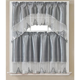 Paris Embroidered Kitchen Curtain Set, Swag 60x36, 30x36 Inches from ShopBobbys