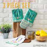 PREMIUS 3 Piece Printed Kitchen Linen Set, 1 Cotton Towel, 1 Pot Holder, 1 Oven Mitt from ShopBobbys