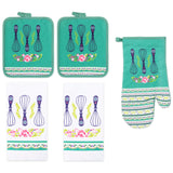 PREMIUS 5 Piece Printed Kitchen Linen Set, 2 Cotton Towels, 2 Pot Holders, 1 Oven Mitt from ShopBobbys