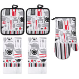 PREMIUS 5 Piece Printed Kitchen Linen Set, 2 Cotton Towels, 2 Pot Holders, 1 Oven Mitt from ShopBobbys