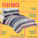 PREMIUS Mateo 3 Piece Microfiber Wrinkle-Free Quilt Set, Blue-Multi-Striped from ShopBobbys