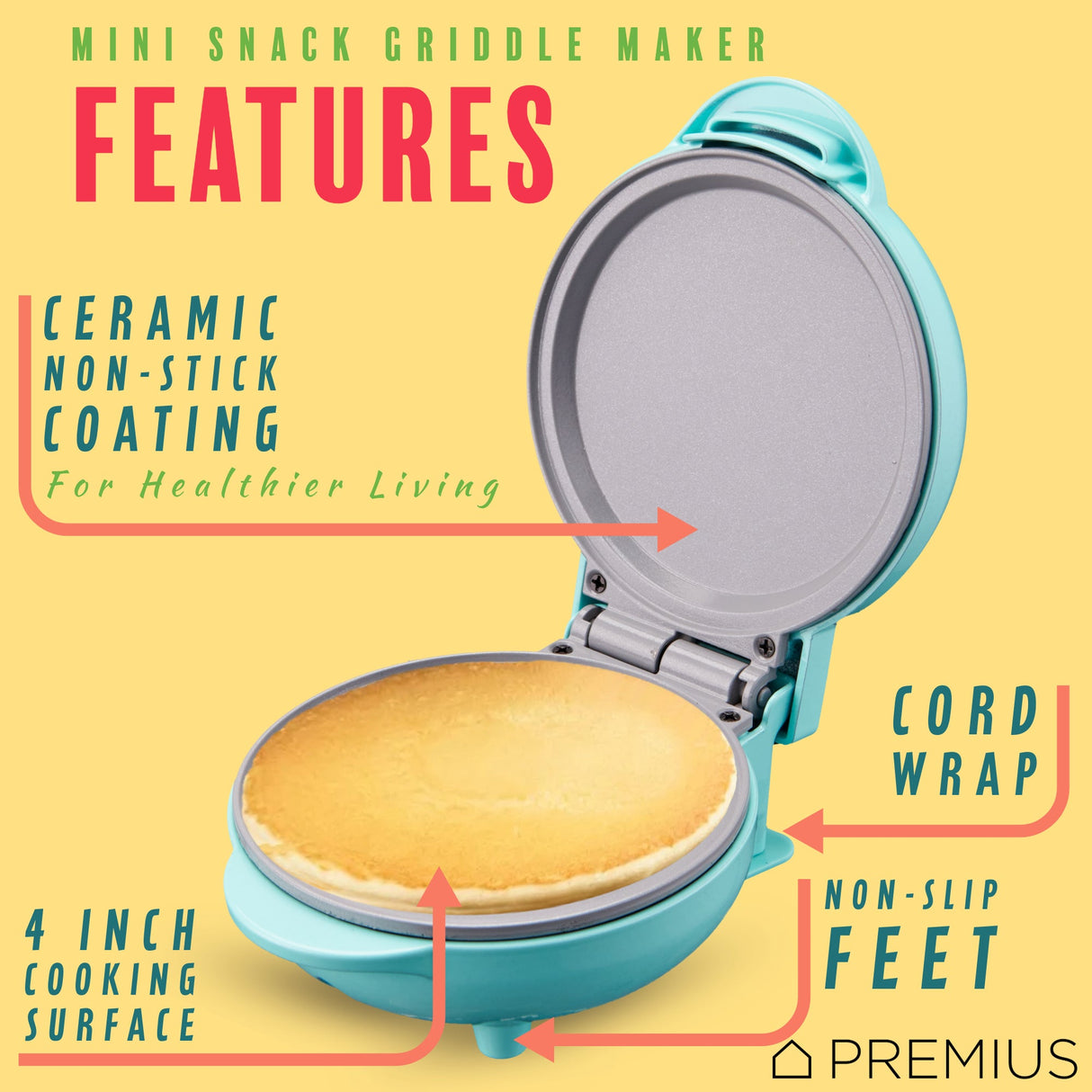 PREMIUS Ceramic Non-Stick Mini Snack Flat Griddle Maker, 4 Inch Mold from ShopBobbys