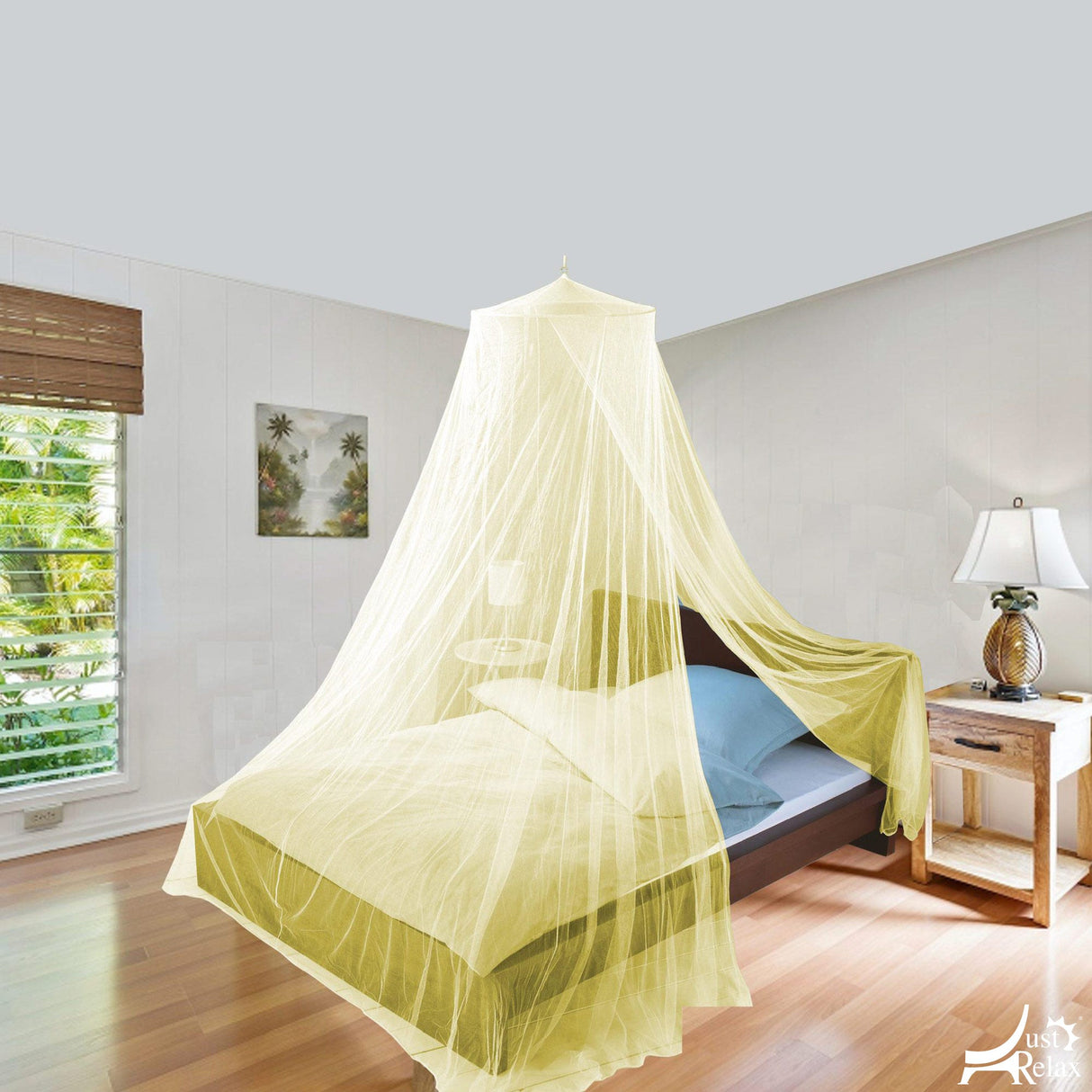 Just Relax Elegant Mosquito Net Bed Canopy Set, Yellow, Queen-King from ShopBobbys
