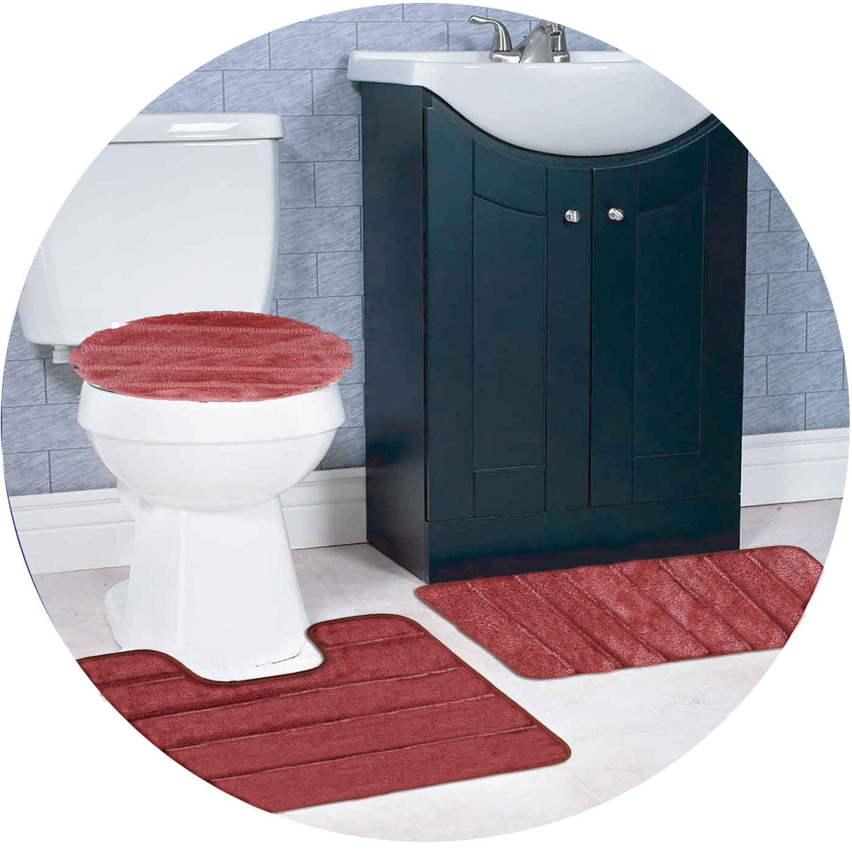 Atlanta 3-Piece Non-Slip Striped Tufted Bath Rug Set from ShopBobbys