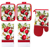 PREMIUS 5 Piece Printed Kitchen Linen Set, 2 Cotton Towels, 2 Pot Holders, 1 Oven Mitt from ShopBobbys