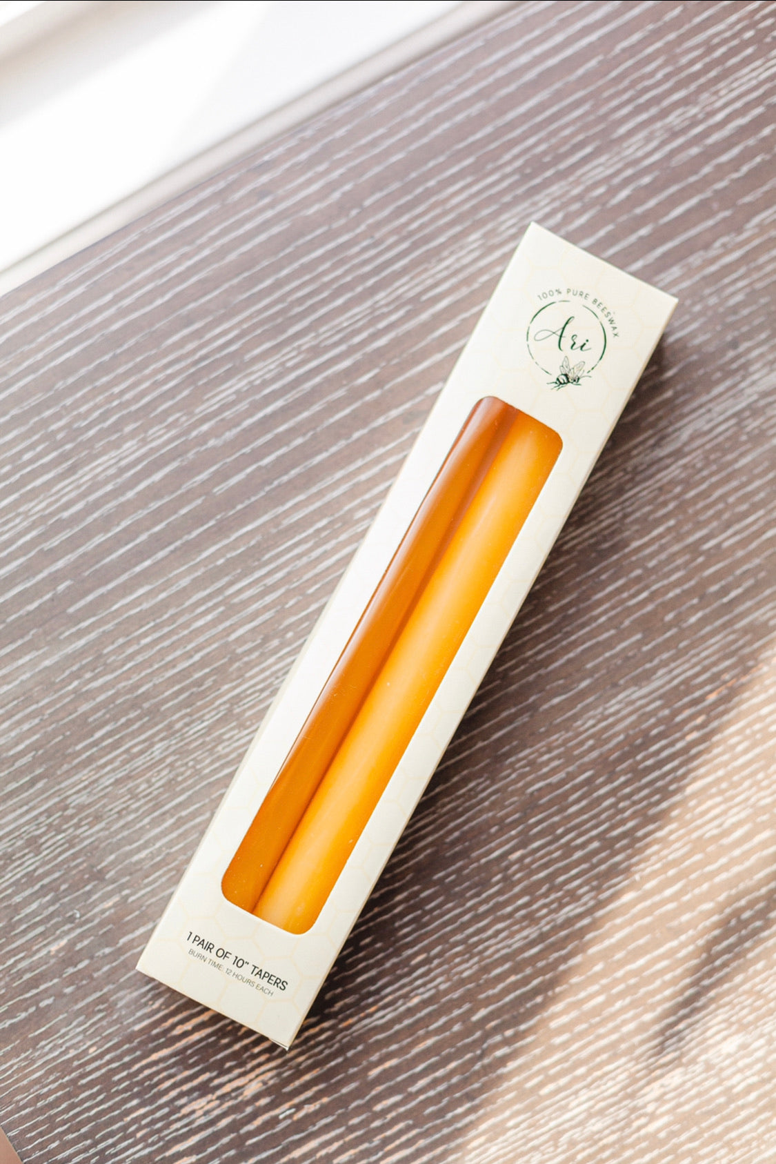 Pure Beeswax Taper Candles Set of 2- 10” Tapers (100%) from Wellness by Ari