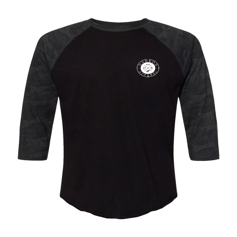 DadBod Logo 3/4 Baseball Sleeve (Black/Storm Camo) from DadBod Apparel
