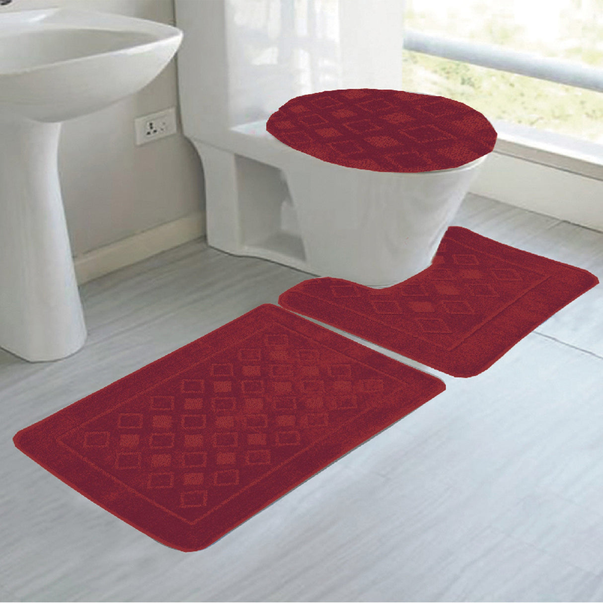 Jenny 3-Piece Diamond Plush Oversized Non-Slip Bath Rug Set from ShopBobbys
