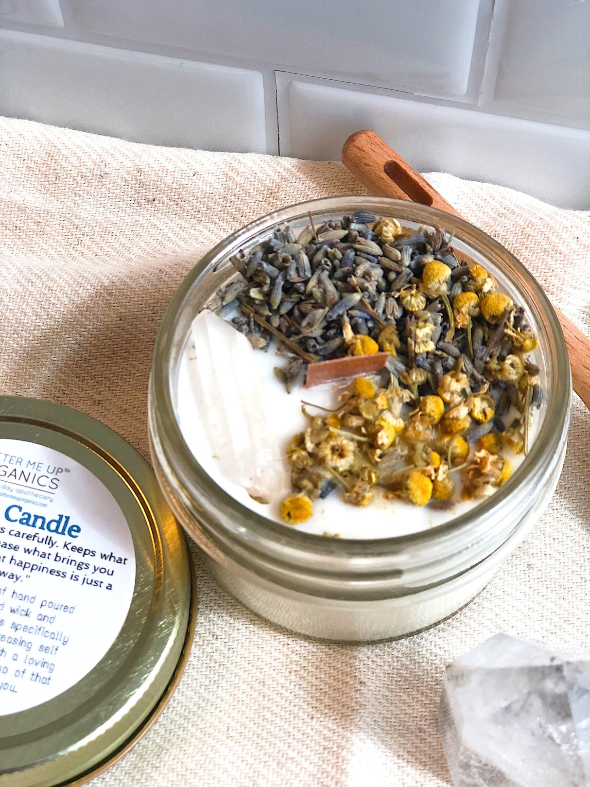 Peace Candle / Serenity Candle / Intention Candle / Ritual Candle / Crystal Candle / Pretty Candle / Organic Soy Wax Candle / Botanicals from Butter Me Up Organics