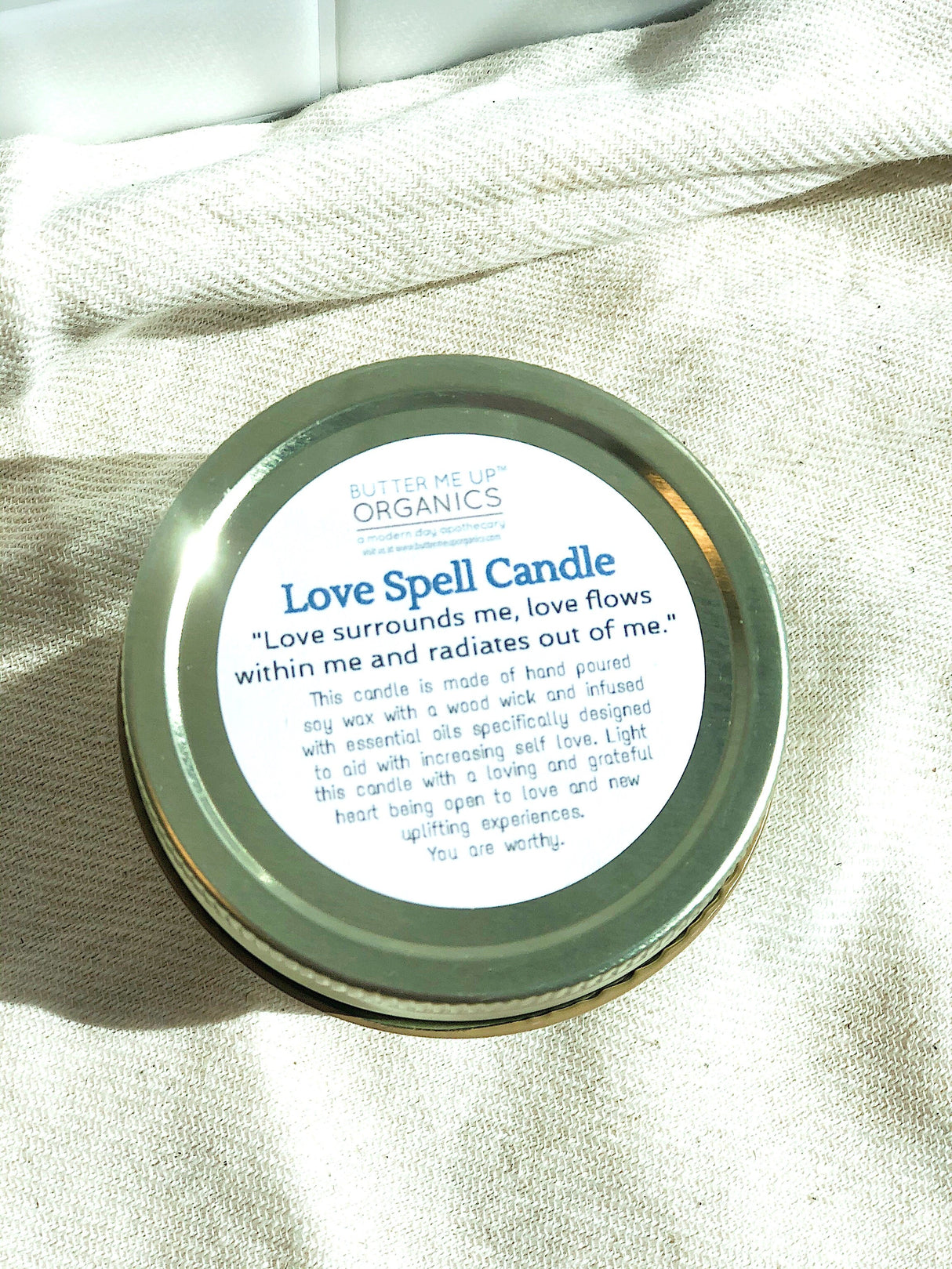 Love Spell / Intention Candle/ Ritual Candle / Love and Light / Rose Quartz / Crystal Candle from Butter Me Up Organics