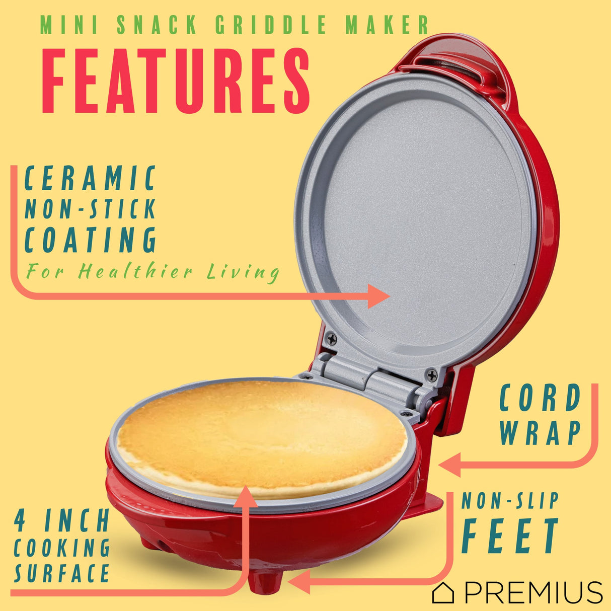 PREMIUS Ceramic Non-Stick Mini Snack Flat Griddle Maker, 4 Inch Mold from ShopBobbys