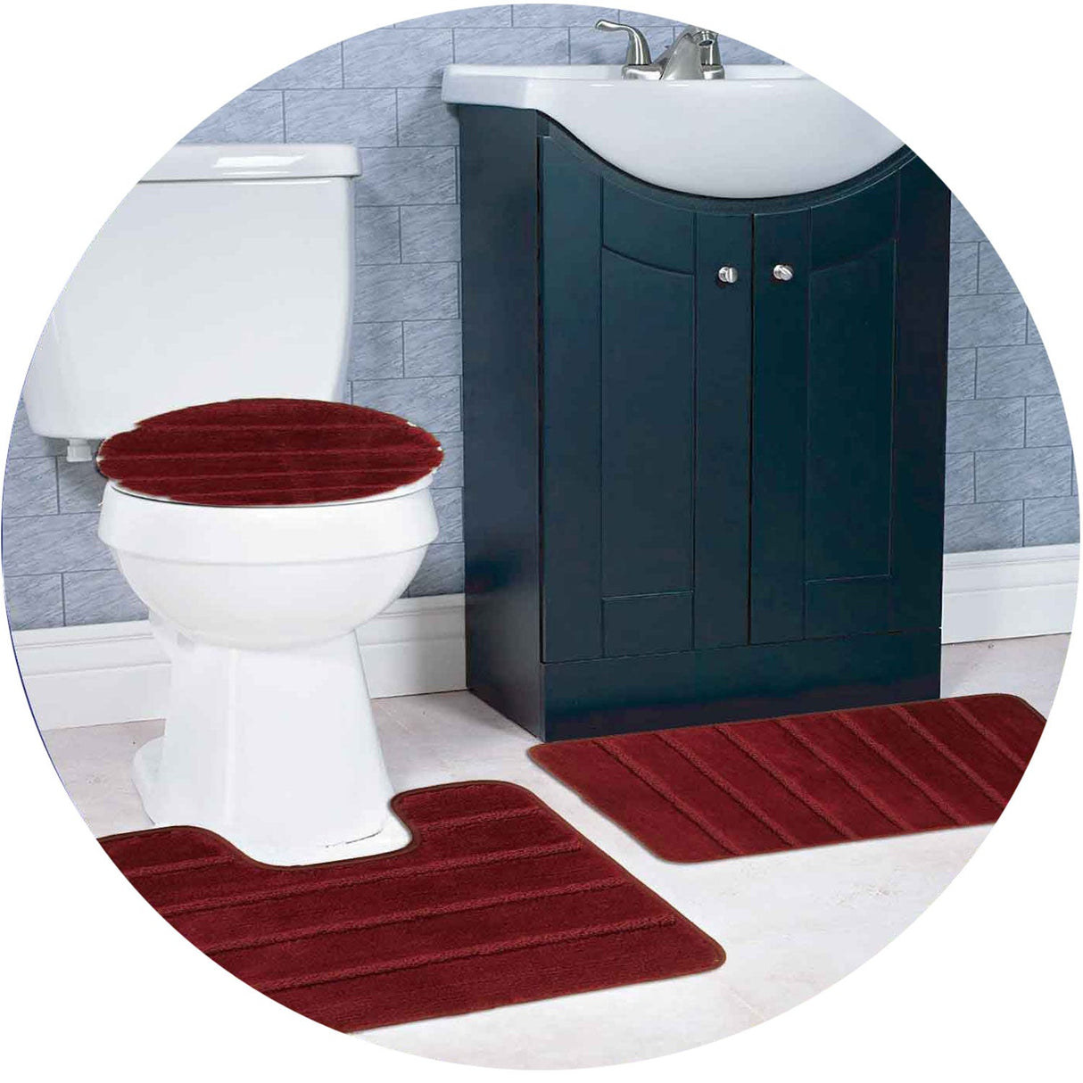Atlanta 3-Piece Non-Slip Striped Tufted Bath Rug Set from ShopBobbys