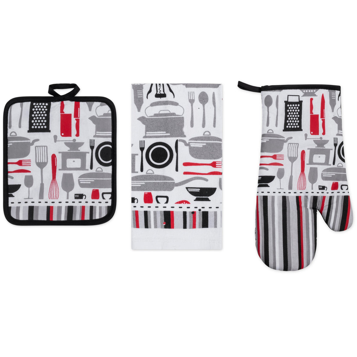 PREMIUS 3 Piece Printed Kitchen Linen Set, 1 Cotton Towel, 1 Pot Holder, 1 Oven Mitt from ShopBobbys