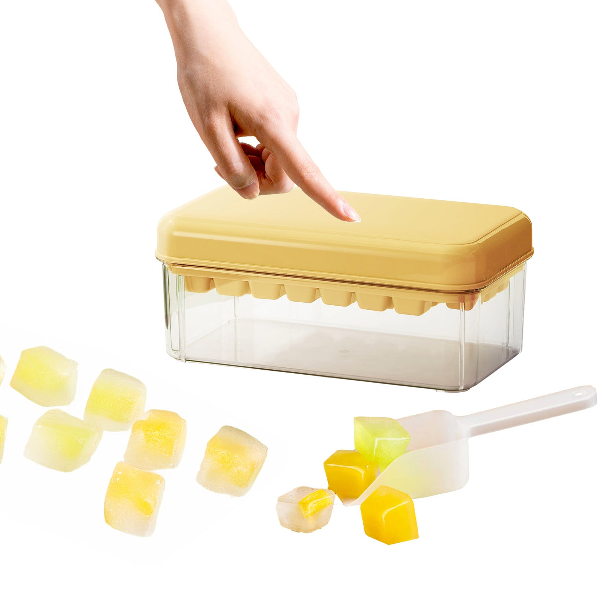 PREMIUS 2 Tray Ice Cube Tray with Container and Scoop, Yellow-Clear from ShopBobbys