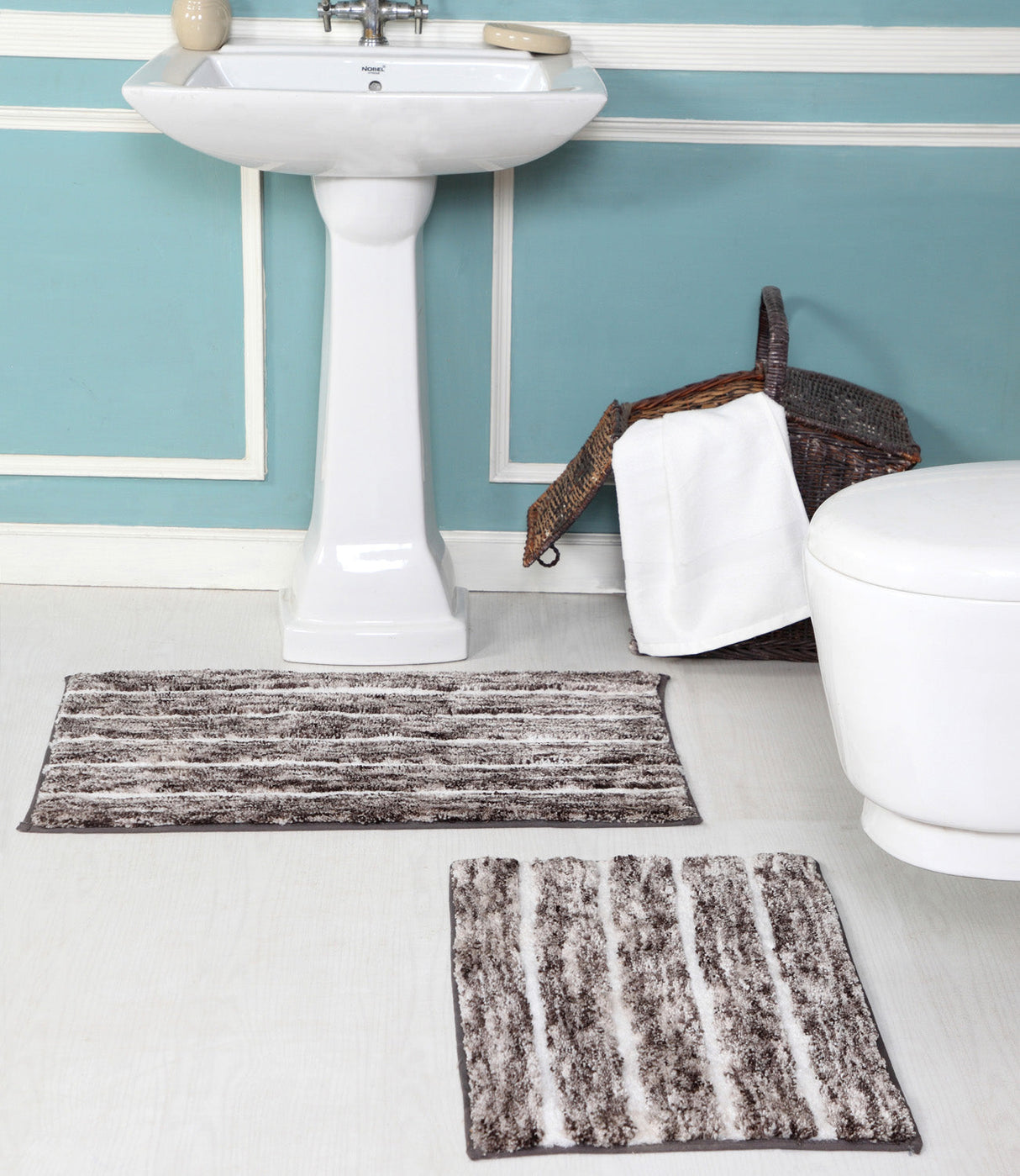 Premius Striped 2 Piece Non-Slip Bath Rug Set, 17x24, 20x32 Inches from ShopBobbys