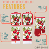 PREMIUS 5 Piece Printed Kitchen Linen Set, 2 Cotton Towels, 2 Pot Holders, 1 Oven Mitt from ShopBobbys