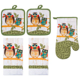 PREMIUS 5 Piece Printed Kitchen Linen Set, 2 Cotton Towels, 2 Pot Holders, 1 Oven Mitt from ShopBobbys