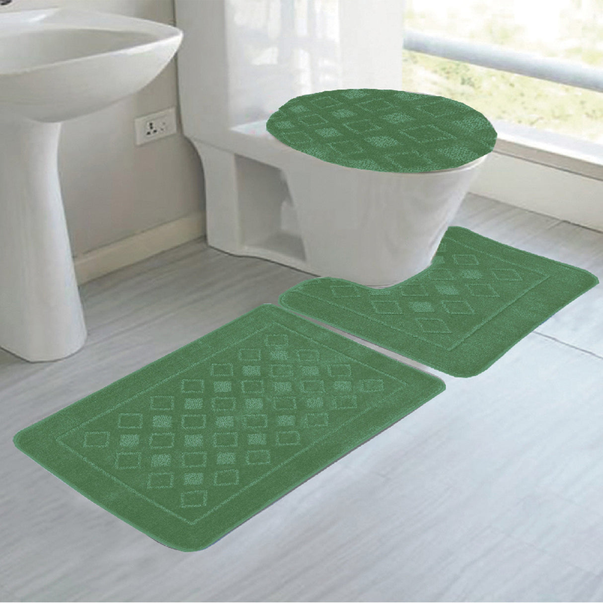 Jenny 3-Piece Diamond Plush Oversized Non-Slip Bath Rug Set from ShopBobbys