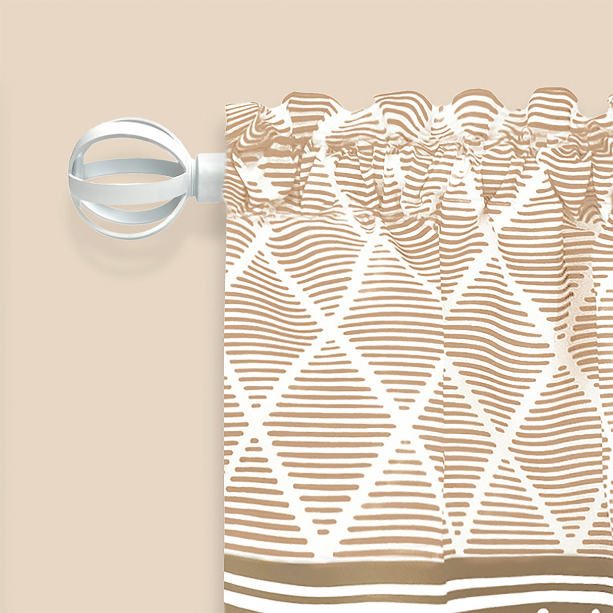 Achim Boho Printed Kitchen Curtain Set, Mocha, Valance 58x13, Tiers 58x36 Inches from ShopBobbys
