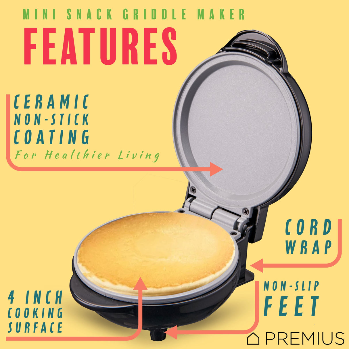 PREMIUS Ceramic Non-Stick Mini Snack Flat Griddle Maker, 4 Inch Mold from ShopBobbys