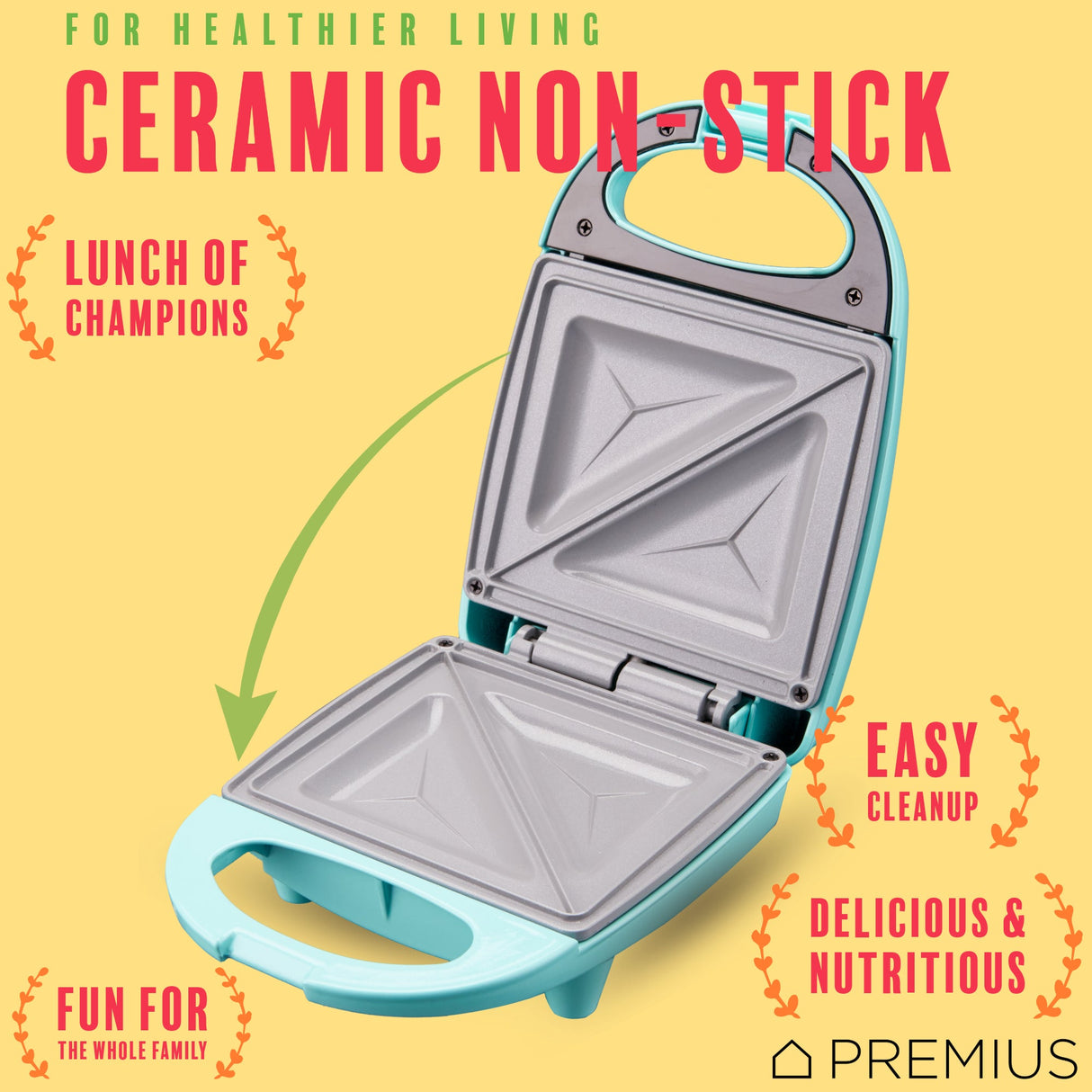 PREMIUS Ceramic Non-Stick Mini Snack Sandwich Maker, 5x4.4 Inch Mold from ShopBobbys