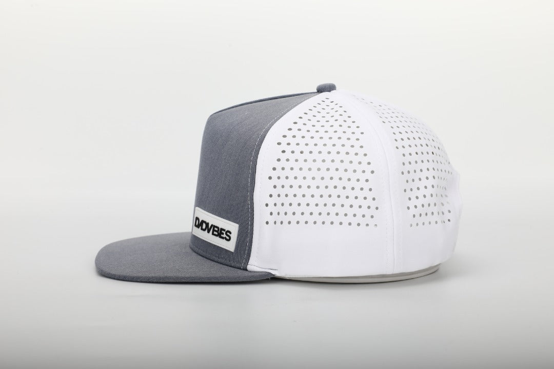 Premium Active 5-Panel DadVibe Hat (Heather Grey/White) from DadBod Apparel